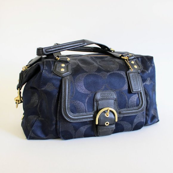 Coach Handbags - Vintage Y2K Coach Black/Navy Metallic Large Front Flap Carryall Satchel Purse